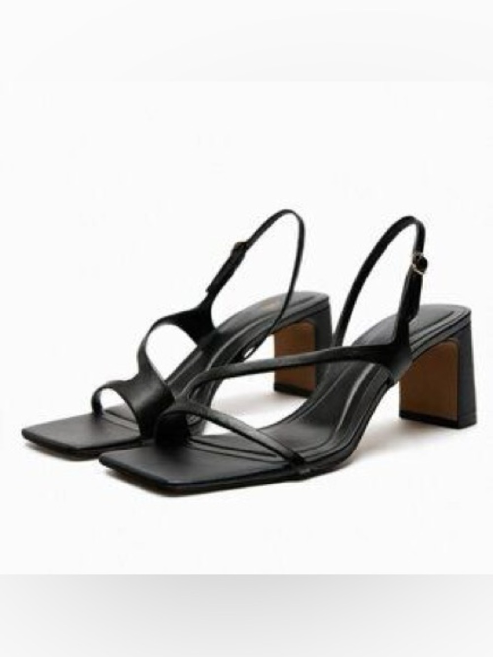 Zara Black Strappy Block Heel Sandals